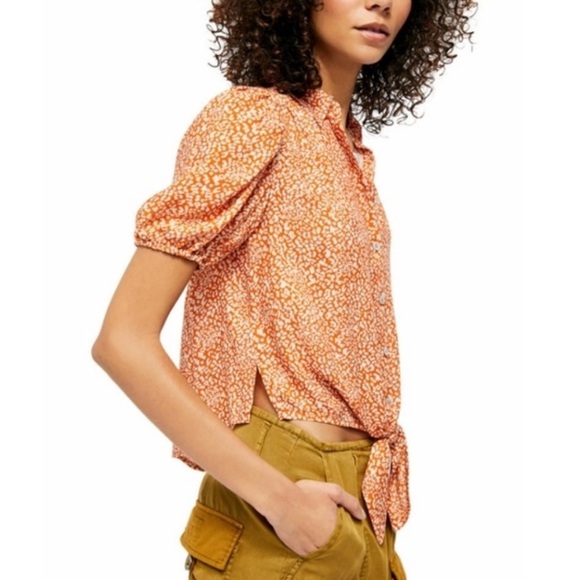 Free People Celia orange print blouse - Picture 2 of 8